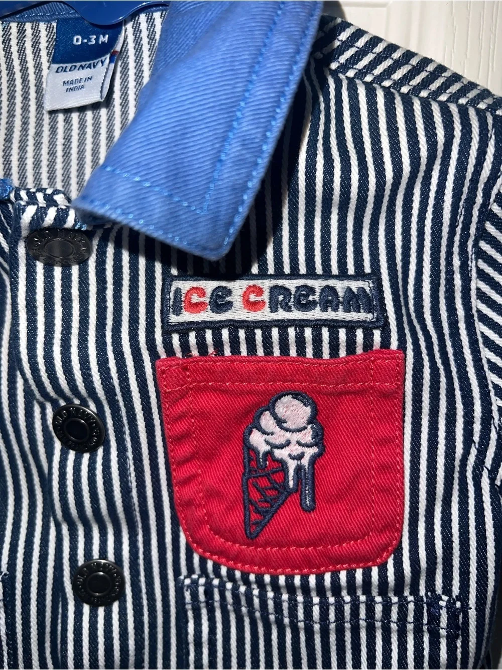 Vintage Old Navy Navy & White Striped Kids Jacket with Red Pocket